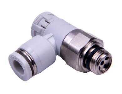 Regolatore di flusso, bloccabile, mini type, reg. flusso uscita, serie GPTL, colore Grigio, filett. 1/8", diam. tubo 4 mm (Cod. GPTL401A-M - AirTac)