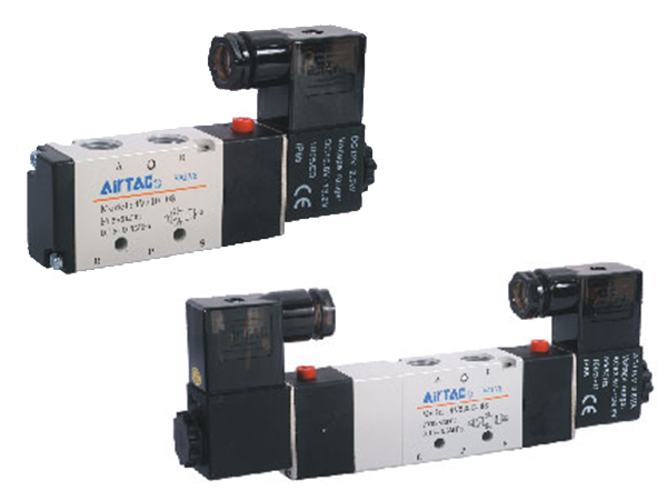 Elettrovalvola, bistabile, 5 vie, 3/8" G, DC 24V, pilotaggio interno, connessione a morsetti, serie 300 (Cod. 4V32010BG - AirTac)