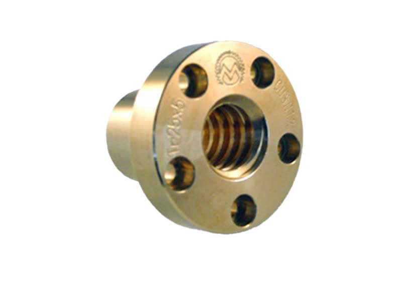 Chiocciola tonda flangiata in Bronzo (TR16X04), 1 Principio, Destra, Diametro 16 mm, Passo 4, Dimensioni 22X45X30 mm, M5, 4 Fori