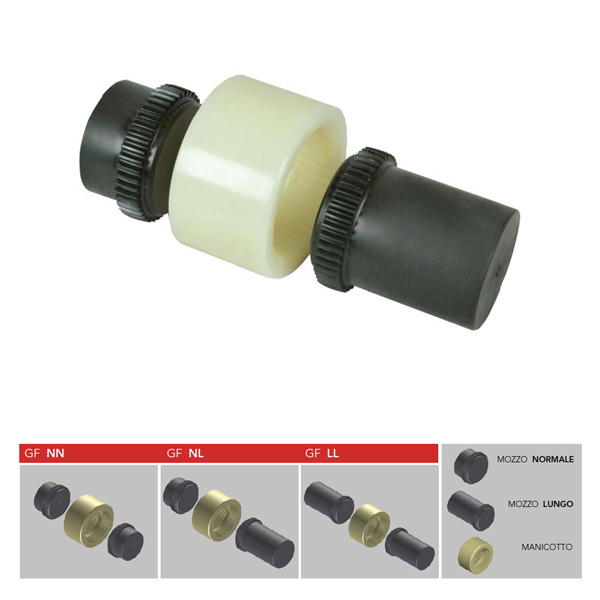 Giunto flessibile, mod. GIFLEX GF 19 NN, con manicotto in poliammide e due mozzi normali senza fori