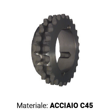 Pignone per catena doppia in acciaio con bussola conica