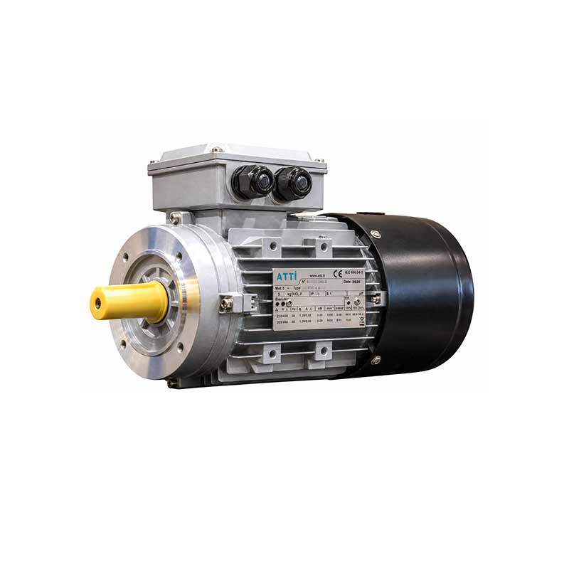 Moteur électrique asynchrone auto-freinant kW 0,37 triphasé, 6 pôles, exécution B14, série JMK, taille 80A6, tens. alim. V.230/400/50Hz, frein courant alternatif V. 230/400/50Hz